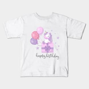 happy birthday greeting card with unicorn Kids T-Shirt